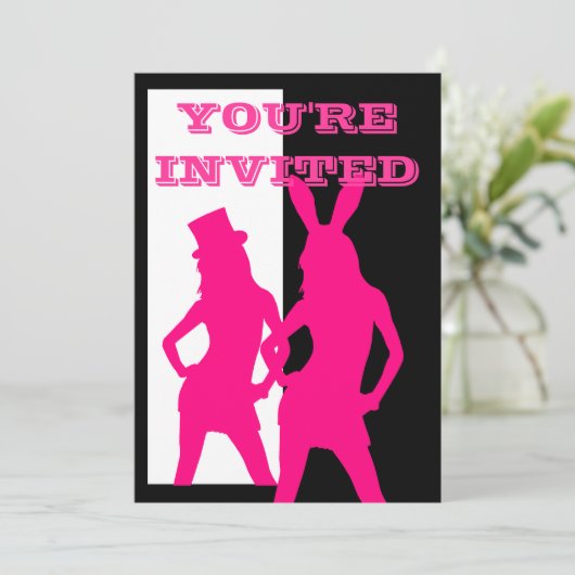 Roze partijmeisjes in zwart-wit kaart (Staand voorkant)