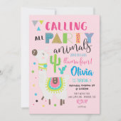 Roze party Animal Cute Llama Birthday Invitation Kaart (Voorkant)