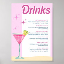 Roze Party Bachelorette Cocktail Menu