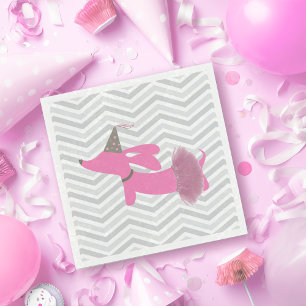 Roze Party Dachshund Napkins Servetten