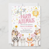Roze Party Forest Animals in Party Petten Verjaard Kaart (Voorkant)