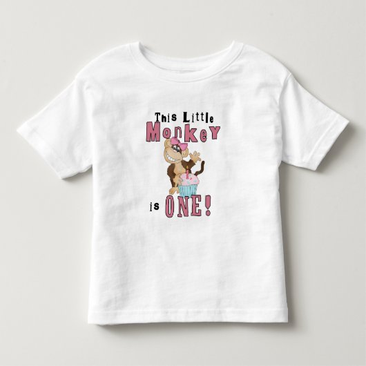 Roze Party Monkey 1e Verjaardag Tshirts en geschen (Voorkant)