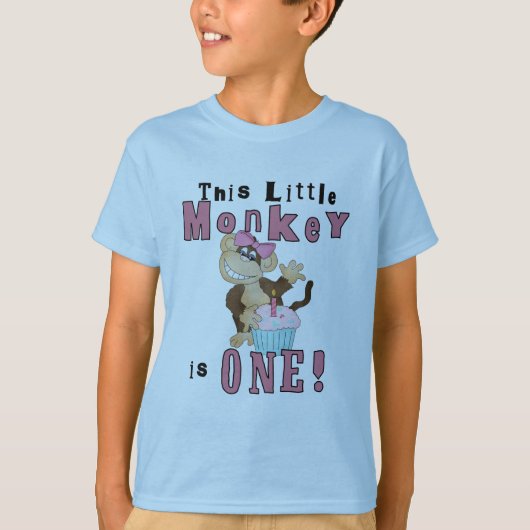Roze Party Monkey 1e Verjaardag Tshirts en geschen (Voorkant)
