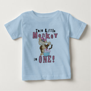 Roze Party Monkey 1e Verjaardag Tshirts en geschen