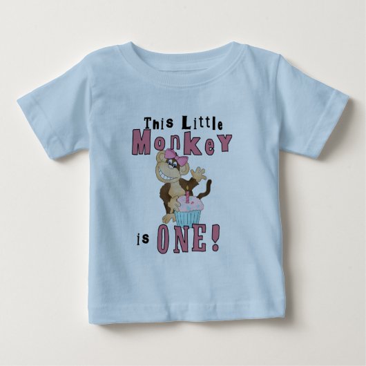 Roze Party Monkey 1e Verjaardag Tshirts en geschen (Voorkant)