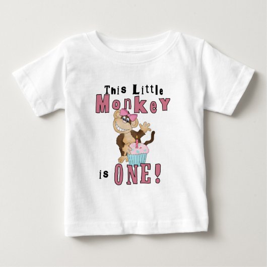 Roze Party Monkey 1e Verjaardag Tshirts en geschen (Voorkant)