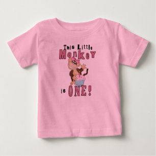 Roze Party Monkey 1e Verjaardag Tshirts en geschen
