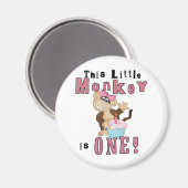 Roze Party Monkey 1e Verjaardag Tshirts en geschen Magneet (Voorkant / Achterkant)