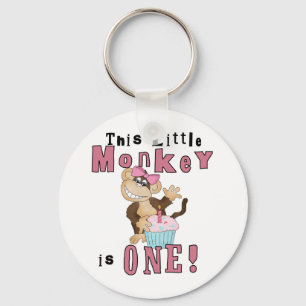 Roze Party Monkey 1e Verjaardag Tshirts en geschen Sleutelhanger