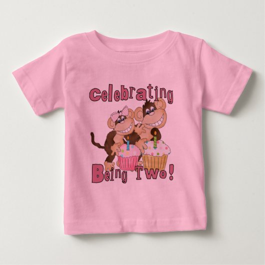 Roze Party Monkey 2e Verjaardag Tshirts en geschen (Voorkant)