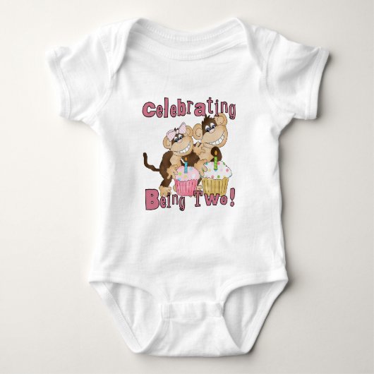 Roze Party Monkey 2e Verjaardag Tshirts en geschen (Voorkant)