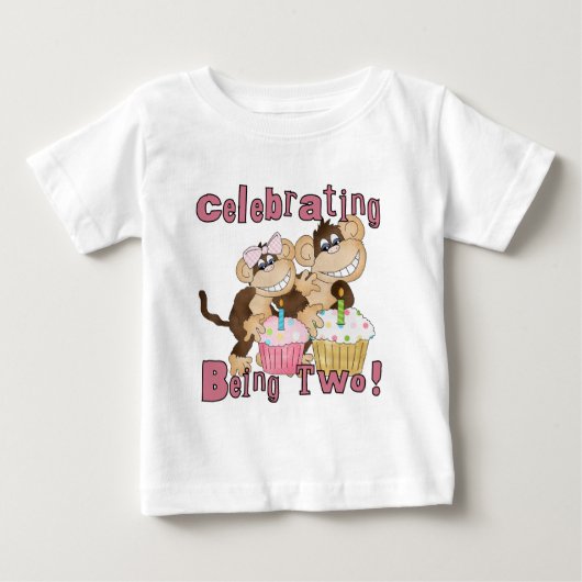 Roze Party Monkey 2e Verjaardag Tshirts en geschen (Voorkant)