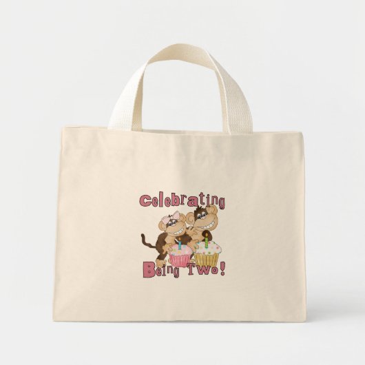 Roze Party Monkey 2e Verjaardag Tshirts en geschen Mini Tote Bag (Voorkant)