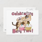 Roze Party Monkey 2e Verjaardag Tshirts en geschen Uitnodiging Briefkaart (Voorkant / Achterkant)