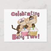 Roze Party Monkey 2e Verjaardag Tshirts en geschen Uitnodiging Briefkaart (Voorkant)