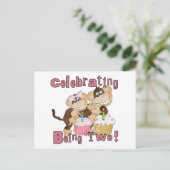 Roze Party Monkey 2e Verjaardag Tshirts en geschen Uitnodiging Briefkaart (Staand voorkant)