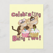 Roze Party Monkey 2e Verjaardag Tshirts en geschen Uitnodiging Briefkaart (Voorkant)