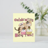 Roze Party Monkey 2e Verjaardag Tshirts en geschen Uitnodiging Briefkaart (Staand voorkant)