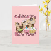 Roze Party Monkey 3e Verjaardag Tshirts en geschen Kaart (Gele Bloem)