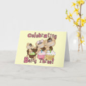 Roze Party Monkey 3e Verjaardag Tshirts en geschen Kaart (Gele Bloem)