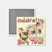 Roze Party Monkey 3e Verjaardag Tshirts en geschen Magneet (Voorkant / Achterkant)