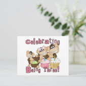 Roze Party Monkey 3e Verjaardag Tshirts en geschen Uitnodiging Briefkaart (Staand voorkant)