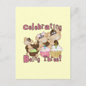Roze Party Monkey 3e Verjaardag Tshirts en geschen Uitnodiging Briefkaart (Voorkant)