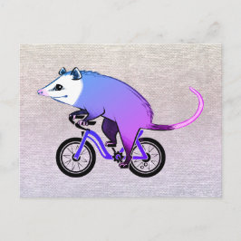Roze Party Opossum Rijden op een fiets Uitnodiging Briefkaart
