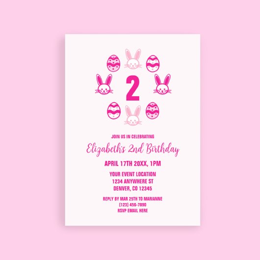 Roze Pasen 2e verjaardag Kaart