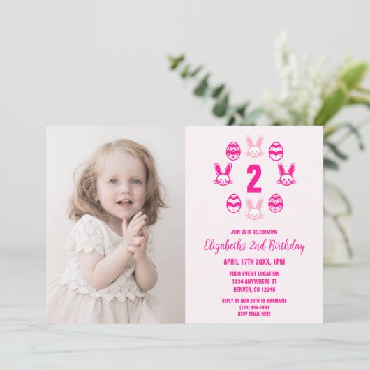 Roze Pasen 2e verjaardag Kaart (Staand voorkant)