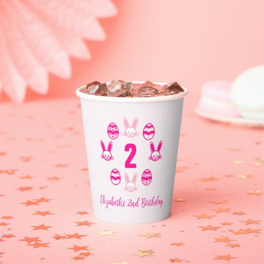 Roze Pasen 2e verjaardag Papieren Bekers (Insitu)