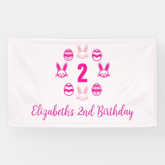 Roze Pasen 2e verjaardag Spandoek (Horizontaal)