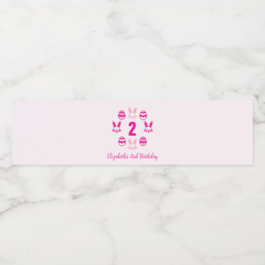 Roze Pasen 2e verjaardag Waterfles Etiket (Enkel label)