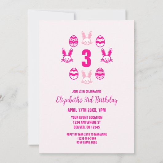 Roze Pasen 3e verjaardag Kaart (Voorkant)