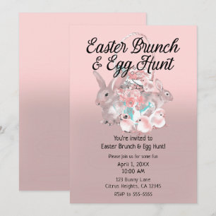 Roze Pasen Brunch & Eierenjacht Lente Feest Kaart