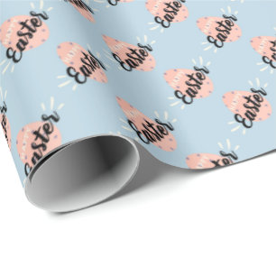 Roze Pasen-ei Inpakpapier op Lichtblauw