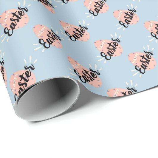 Roze Pasen-ei Inpakpapier op Lichtblauw (Rol Hoek)