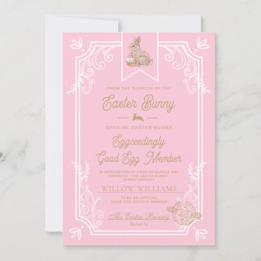 Roze Pasen Goed Ei Lid Certificaat Kaart (Voorkant)