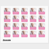 Roze Pasgeboren Baby Foto Geboorte Aankondiging Vierkante Sticker (Vel)