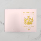 Roze Paspoort Bestemming Bruiloft echte Folie Wenskaart (Buiten Laag)