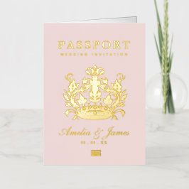Roze Paspoort Bestemming Trouwfeest echt Folie Wenskaart