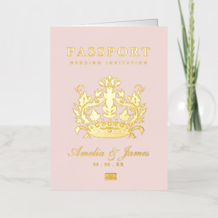 Roze Paspoort Bestemming Trouwfeest echt Folie Wenskaart