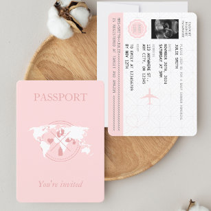 Roze paspoort reismeisje Baby shower Wereldkaart i Kaart