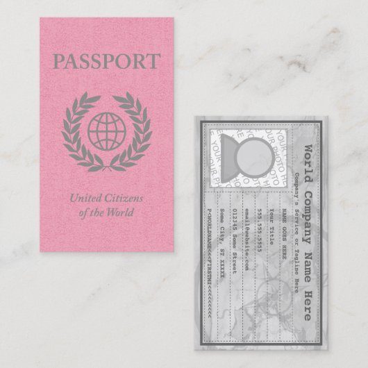 roze paspoort visitekaartje (Voorkant / Achterkant)
