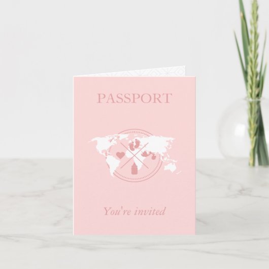 Roze Paspoortreismeisje Wereldkaart Baby shower (Voorkant)