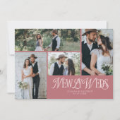 Roze Passen getrouwd Multi foto bruiloft Aankondiging (Voorkant)