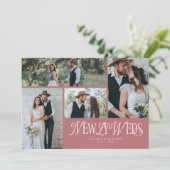 Roze Passen getrouwd Multi foto bruiloft Aankondiging (Staand voorkant)