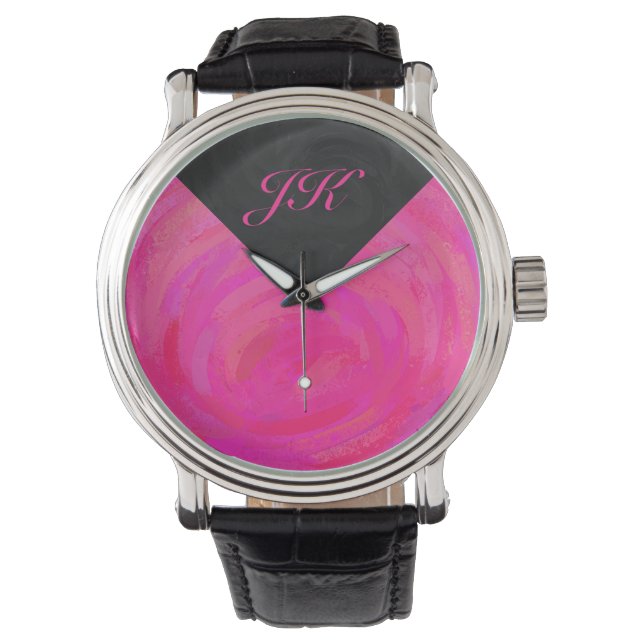 Roze passie Monogram Horloge (Voorkant)