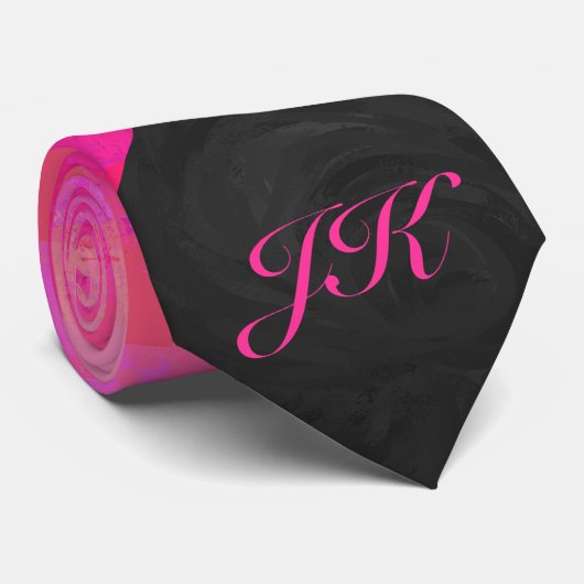 Roze passie Monogram Stropdas (Opgerold)