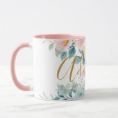 Roze pasta bloemen Waterverf Floral Naam toevoegen Mok (Links)